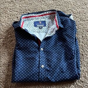 Express Blue and White Casual Button Down Shirt